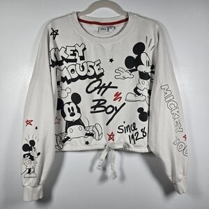 Disney Mickey Mouse Black & White Cropped Sweatshirt Size XL Oh Boy Aw Shucks